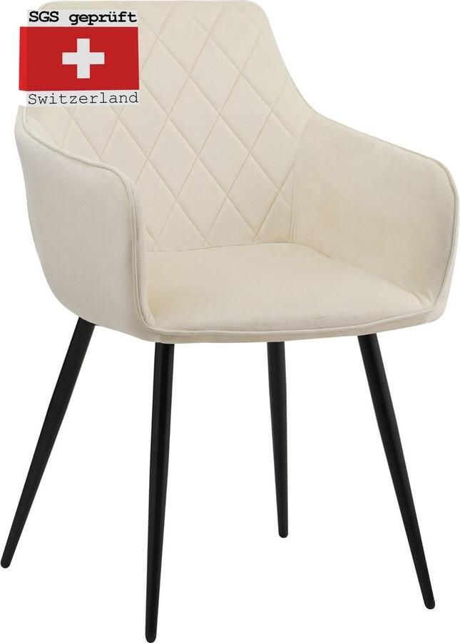 Albatros International ALBATROS Salo Eetkamerstoelen met Fluwelen Bekleding 1 Stuk Beige Stijlvol Ontwerp Fluwelen bekleding SGS-goedgekeurde gestoffeerde stoel Moderne Keukenstoel Eetkamerstoel of Eettafelstoel