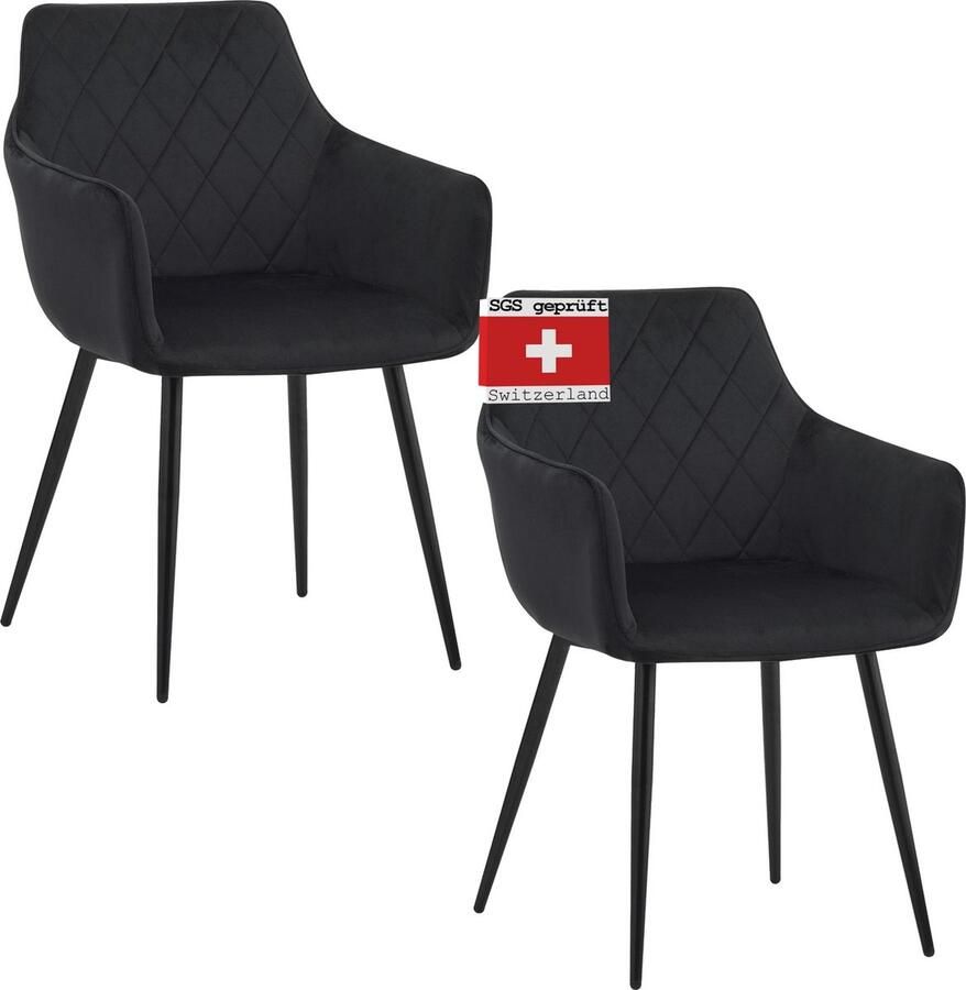 Albatros International ALBATROS Salo Eetkamerstoelen met Fluwelen Bekleding Set van 2 Zwart Stijlvol Ontwerp Fluwelen bekleding SGS-goedgekeurde gestoffeerde stoel Moderne Keukenstoel Eetkamerstoel of Eettafelstoel