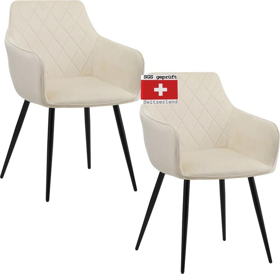 Albatros International ALBATROS Salo Eetkamerstoelen met Fluwelen Bekleding Set van 2 Beige Stijlvol Ontwerp Fluwelen bekleding SGS-goedgekeurde gestoffeerde stoel Moderne Keukenstoel Eetkamerstoel of Eettafelstoel