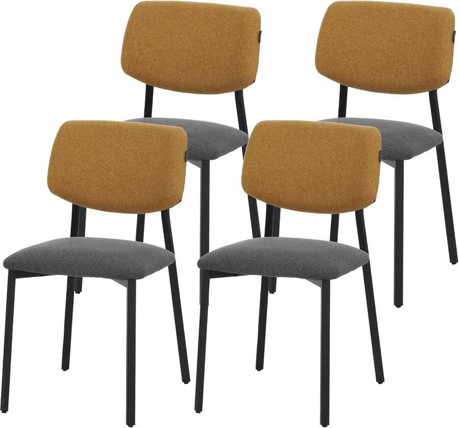 Albatros International Ravino designstoel A21 – Set van 4 eetkamerstoelen gestoffeerd met stoffen bekleding moderne keukenstoel met rugleuning stoel eetkamer & eettafel – geelgrijs