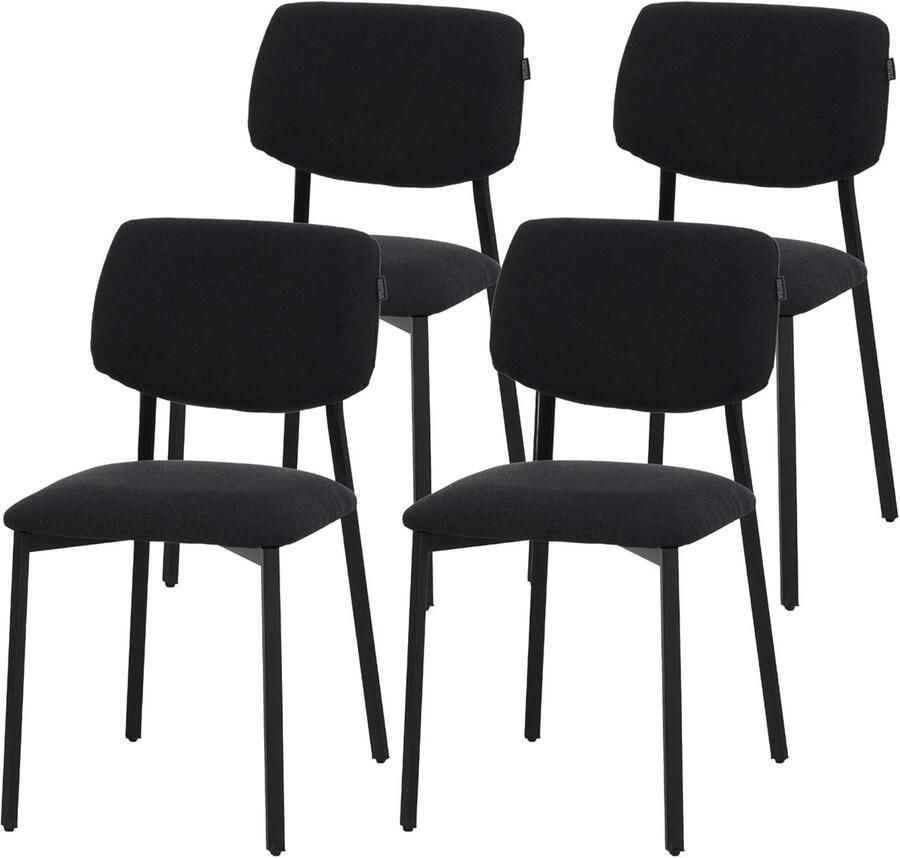 Albatros International Ravino designstoel A21 – Set van 4 eetkamerstoelen met stoffen bekleding moderne keukenstoel met rugleuning eetkamerstoel & eettafel – Zwart