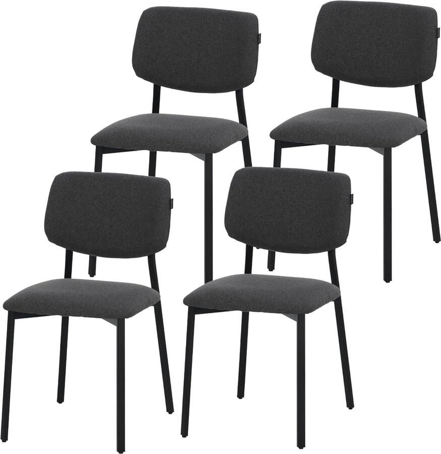 Albatros International Ravino designstoel A21 – Set van 4 eetkamerstoelen met stoffen bekleding moderne keukenstoel met rugleuning stoel voor eetkamer & eettafel – grijs