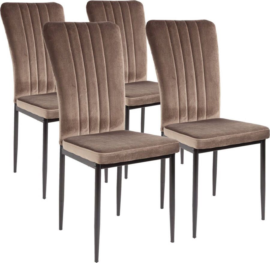 Albatros International Albatros Modena Eetkamerstoelen met Fluwelen hoes Set van 4 Bruin Stijlvol Vintage Design Fluwelen hoes SGS-goedgekeurde gestoffeerde stoel Moderne Keukenstoel Eetkamerstoel of Eettafelstoel