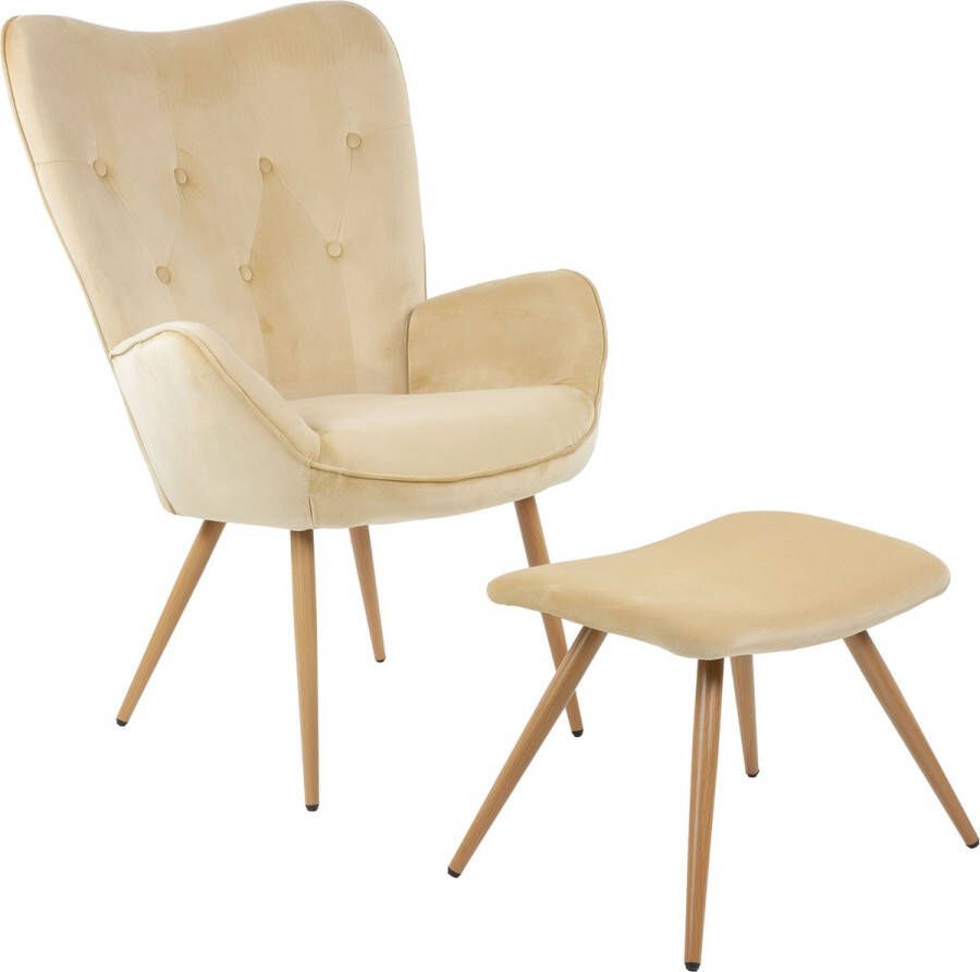 Albatros International Albatros Wing Chair met Krukje York Beige Vintage u Stijlvol Fluwelen Bekleding Elegante en SGS Goedgekeurde Leesstoel of Relaxstoel met Krukje in Moderne Look