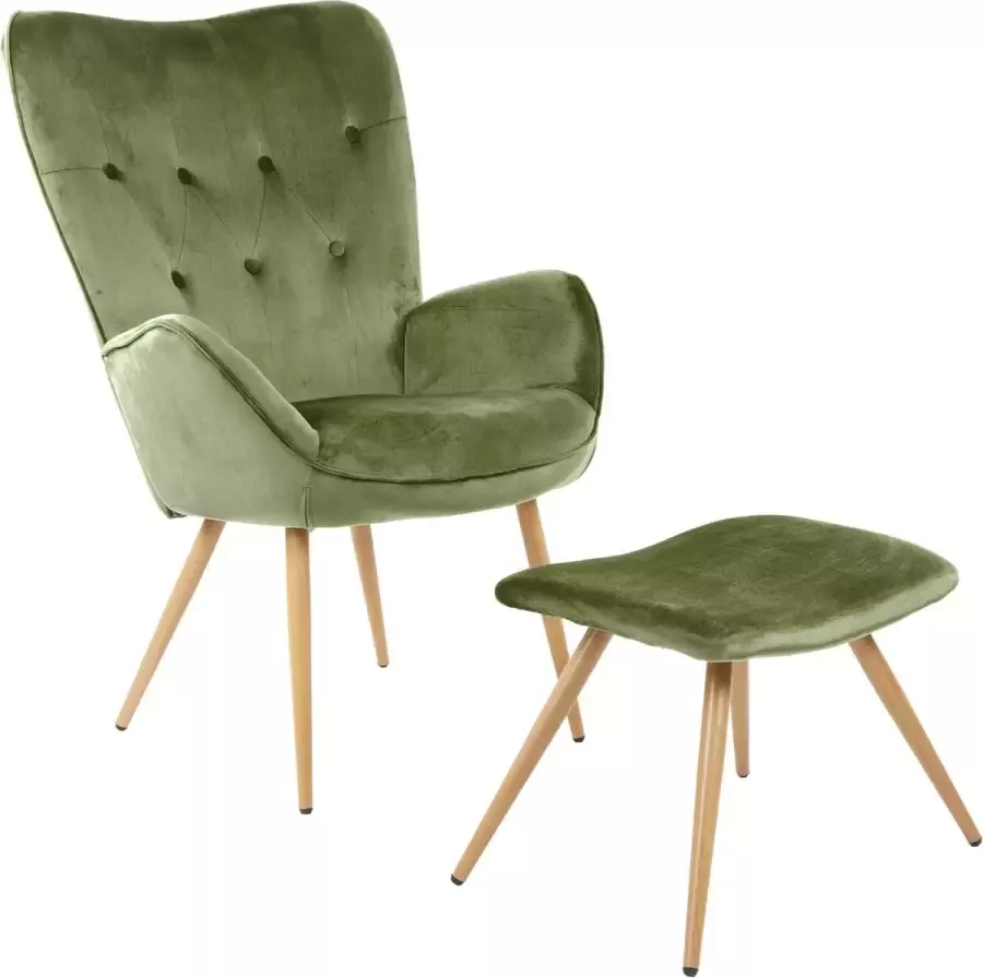 Albatros International Albatros Wing Chair met Krukje York Vintage u Stijlvol Fluwelen Bekleding Elegante en SGS Goedgekeurde Leesstoel of Relaxstoel met Krukje in Moderne Look