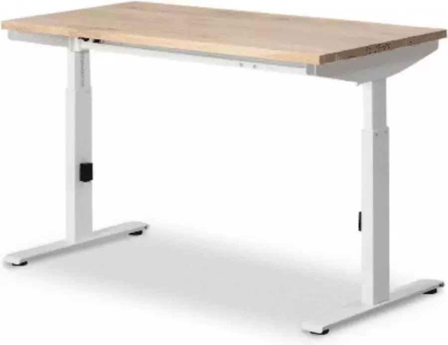 Albeka Recht bureau Click Met Eiken Blad 120 x 60 Cm (BxD) 62-86 Cm Hoog Wit Onderstel Bureaus Tafels