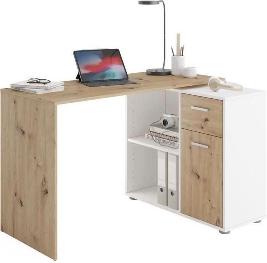 FMD Hoekbureau AUGSBURG Bureau sideboard met opbergruimte aan beide zijden te monteren 117 148 cm