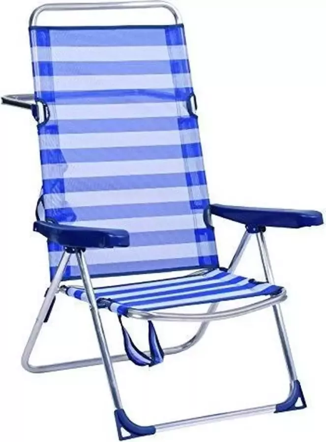 Alco -670ALF-0056 Hoge strandstoel fibreline kleur blauwe en witte strepen 95x65 5x13 5 cm (1-670)