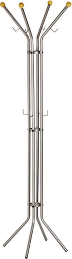 Alco Kapstok zilver metaal 4 haken met donkerhout knoppen