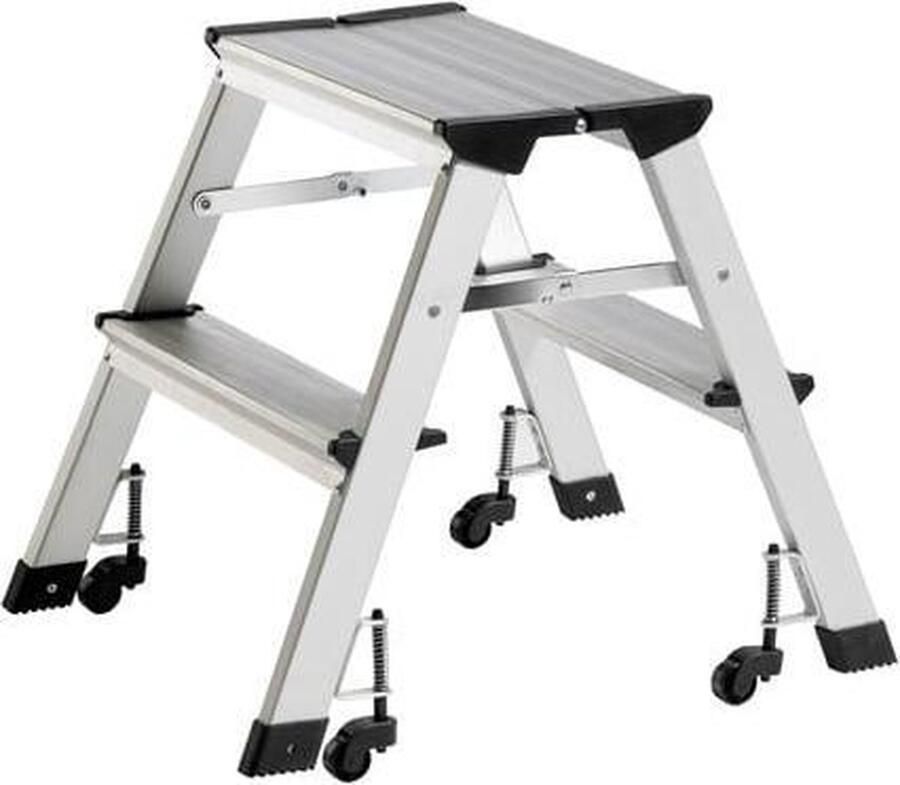 Alco Opstaptrapje 2 treden 45cm hoog op wieltjes alumini
