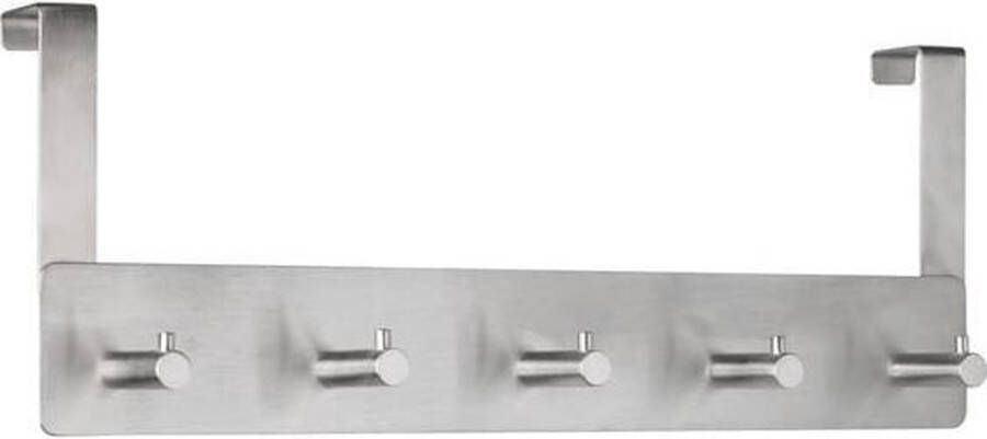 Alco Deur-garderobe metaal zilverkleurige poedercoating voor bevestiging op de deurrand gaten boren niet nodig voorzien van 5 kledinghaken afmeting 35 x 13 5 x 5 cm