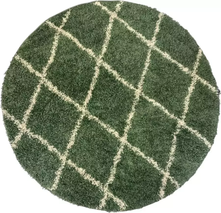 Aledin Carpets Kan Rond Vloerkleed 150 cm Modern Hoogpolig Groen Tapijten woonkamer