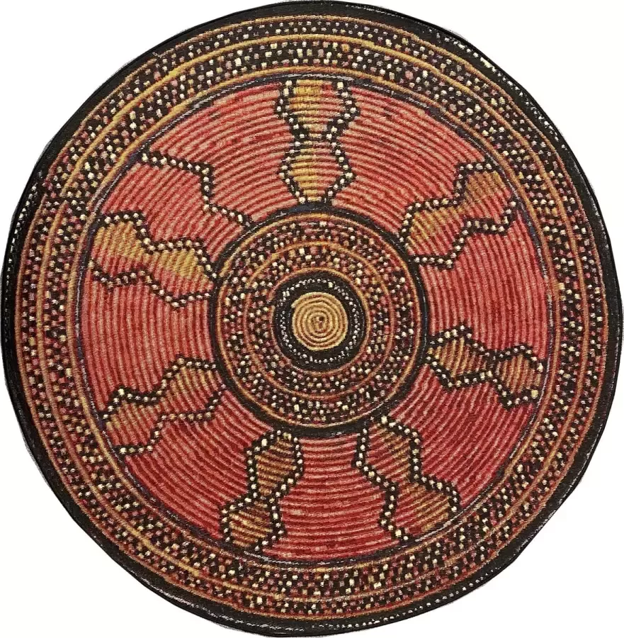 Aledin Carpets Lobito Rond Vloerkleed 150 CM Laagpolig Rood Voor Binnen en Buiten Tuintapijt