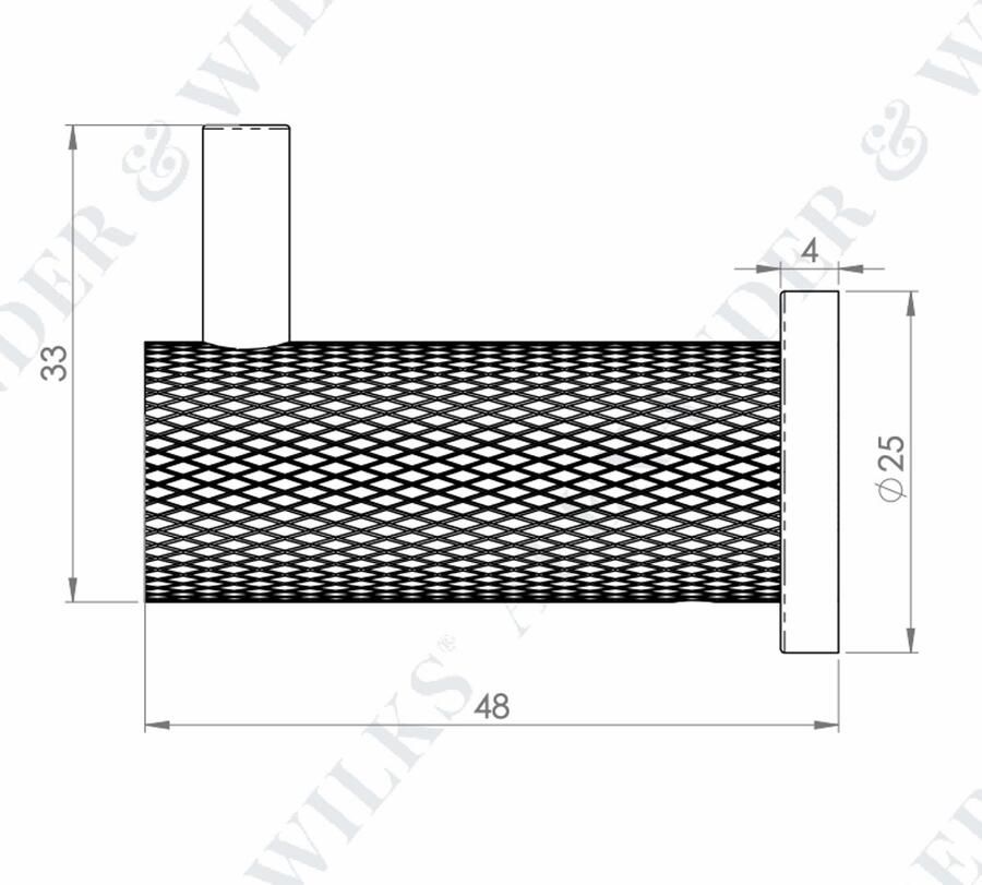 Alexander & Wilks Knurled kapstokhaak van massief messing – industriële look Zwart