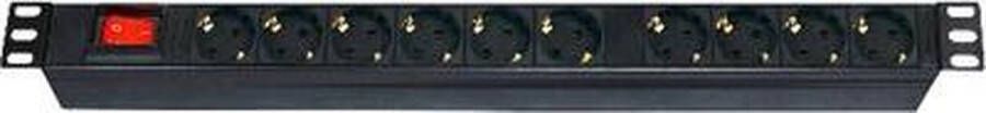 Alfaco 1U PDU Stekkerdoos 10 voudig met schakelaar 19 inch 2m kabel Zwart