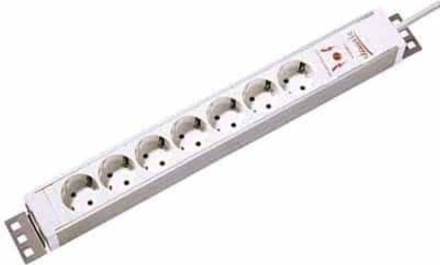 Alfaco Basic 19-7PDU-OSW 1U PDU Stekkerdoos 7 voudig zonder schakelaar met overspanningsbeveiliging 19 inch 2 meter kabel wit