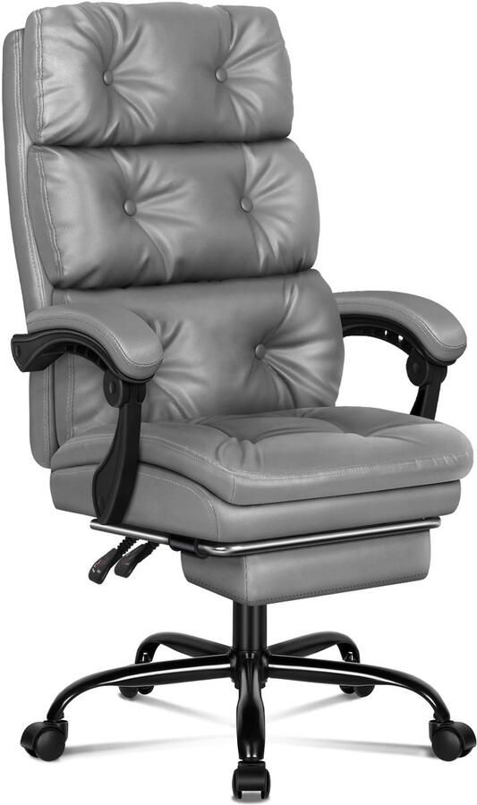 Alfordson bureaustoel Ergonomische directiestoel In hoogte verstelbaar en comfortabel Hoek van rugleuning tussen 90°- 150° grijs