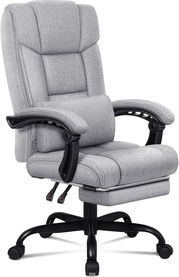 Alfordson bureaustoel Ergonomische gamingstoel met hoge rugleuning en extra groot kussen met intrekbare voetsteunen en afneembare kussens grijs