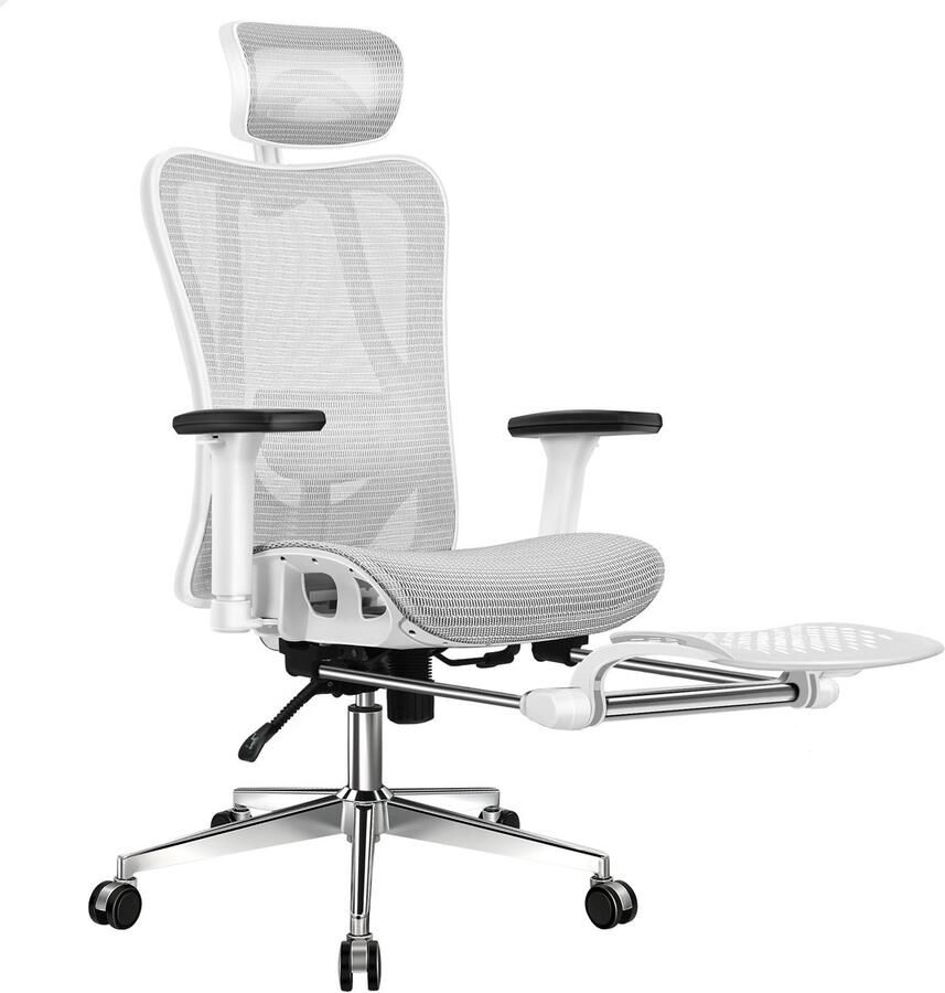 Alfordson bureaustoel Ergonomische netstoel met 3D-armleuningen kantelbare bureaustoel Directiestoel met verstelbare hoofdsteun en voetsteun