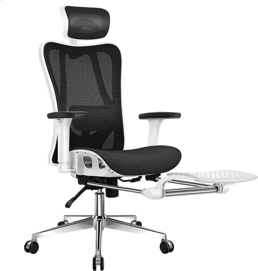 Alfordson bureaustoel Ergonomische netstoel met 3D-armleuningen kantelbare bureaustoel Directiestoel met verstelbare hoofdsteun en voetsteun