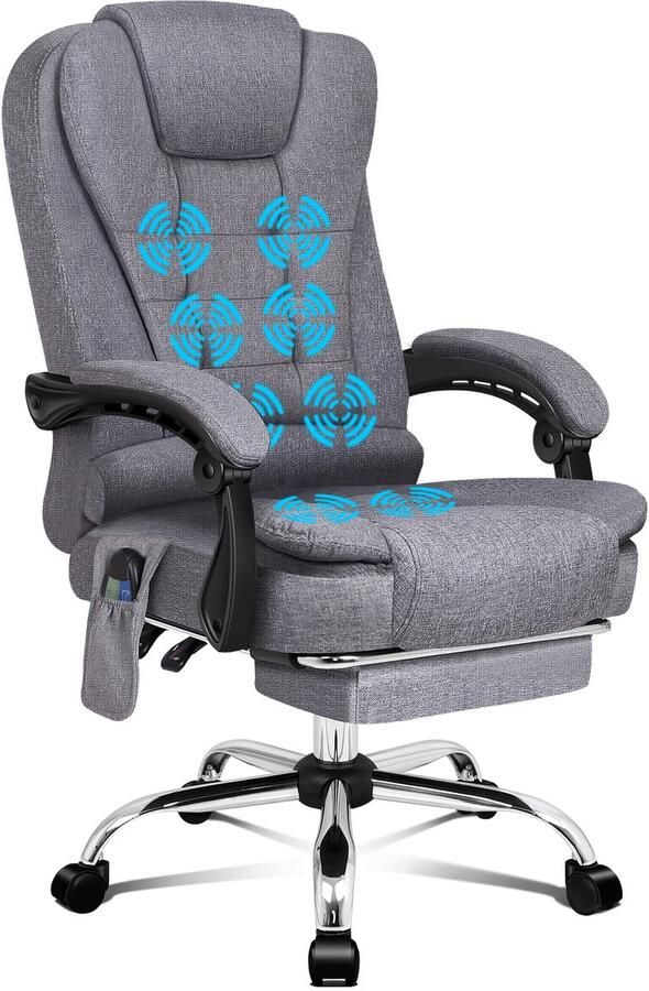 Alfordson Bureaustoel met 8-puntsmassagevibratie in hoogte verstelbare directiestoel (1 stuk) met armleuningen belastbaar tot 180 kg verwarmde zitting