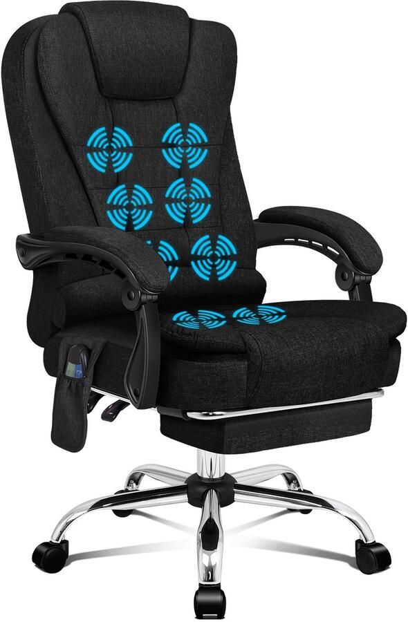 Alfordson Bureaustoel met 8-puntsmassagevibratie in hoogte verstelbare directiestoel (1 stuk) met armleuningen belastbaar tot 180 kg verwarmde zitting
