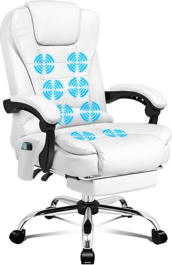 Alfordson Bureaustoel met 8-puntsmassagevibratie in hoogte verstelbare directiestoel (1 stuk) met armleuningen belastbaar tot 180 kg verwarmde zitting