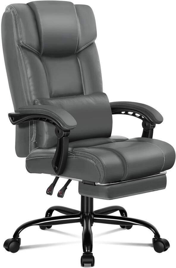 Alfordson bureaustoel met voetsteun en XL-lendenkussen 150° kantelbaar grijs