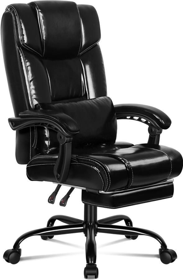 Alfordson bureaustoel met voetsteun en XL-lendenkussen 150° kantelbaar zwart