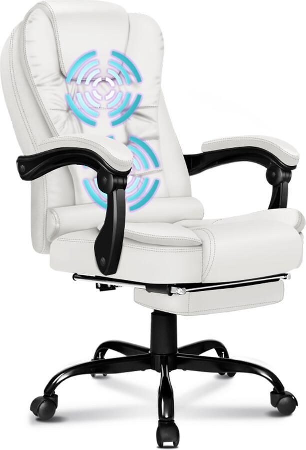 Alfordson Computer gaming bureaustoel stoel met hoge rugleuning en lendensteun zwenkwielstoel 1 stuk leer intrekbare voetsteun 5 massagemodi USB-poort - Foto 2