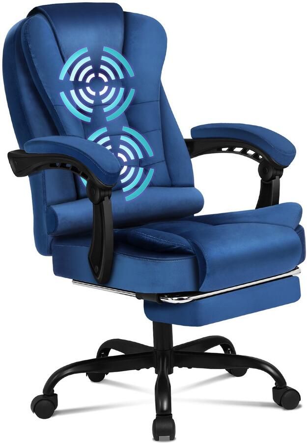 Alfordson Computer gaming bureaustoel stoel met hoge rugleuning en lendensteun zwenkwielstoel 1 stuk leer intrekbare voetsteun 5 massagemodi USB-poort