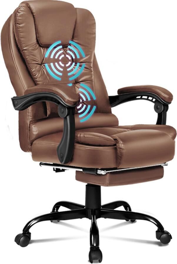 Alfordson Computer gaming bureaustoel stoel met hoge rugleuning en lendensteun zwenkwielstoel 1 stuk leer intrekbare voetsteun 5 massagemodi USB-poort