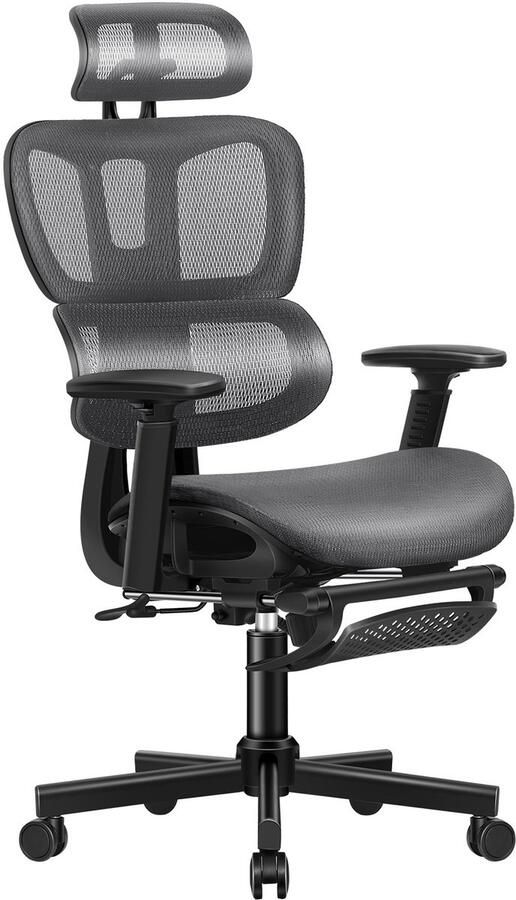 Alfordson Draaistoel Ergonomische bureaustoel met 3D-armleuningen directiestoel met verstelbare hoofdsteun en voetsteun kantelbare bureaustoel