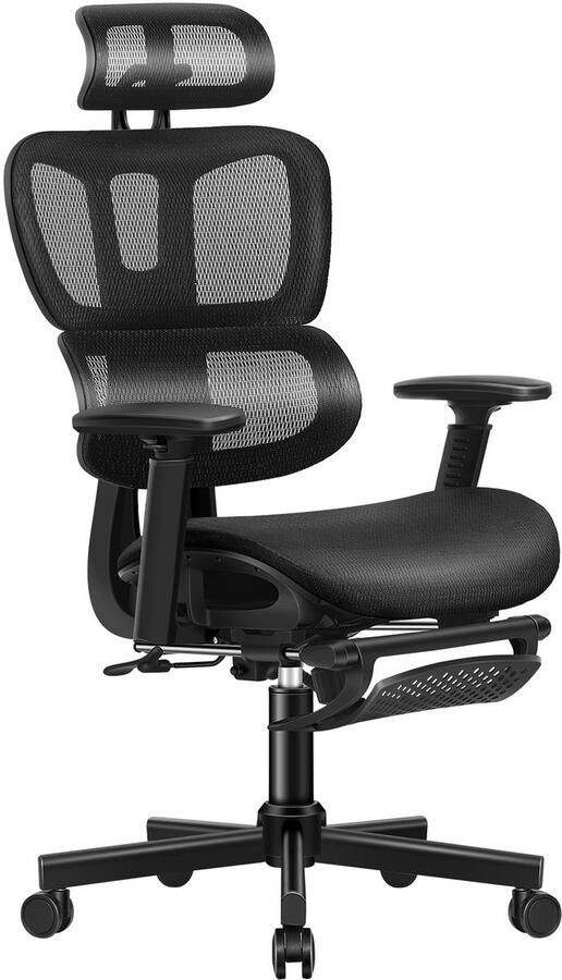 Alfordson Draaistoel Ergonomische bureaustoel met 3D-armleuningen directiestoel met verstelbare hoofdsteun en voetsteun kantelbare bureaustoel