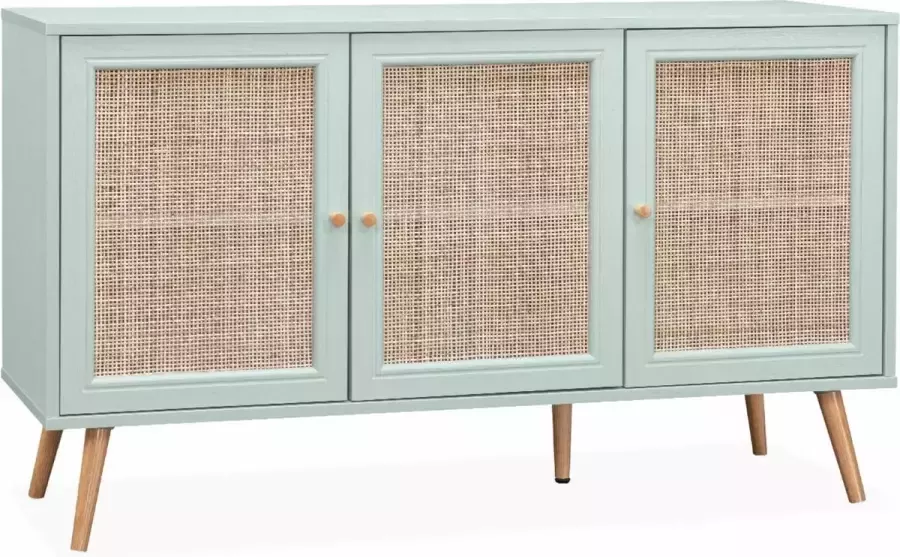 Alice's Garden Dressoir Bohème 120x39x70cm 3 deurtjes Celadongroen en rotan