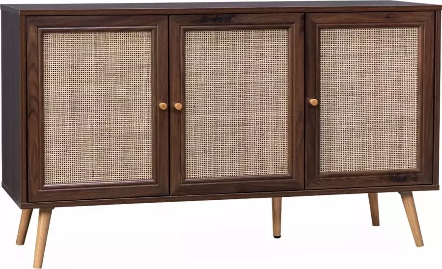 Alice's Garden Dressoir Bohème 120x39x70cm 3 deurtjes Donker houtkleur en rotan Bohème