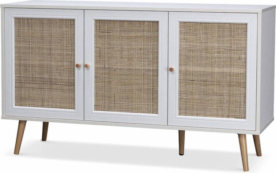 Alice's Garden Dressoir Bohème 120x39x70cm 3 deurtjes Wit en rotan Bohème