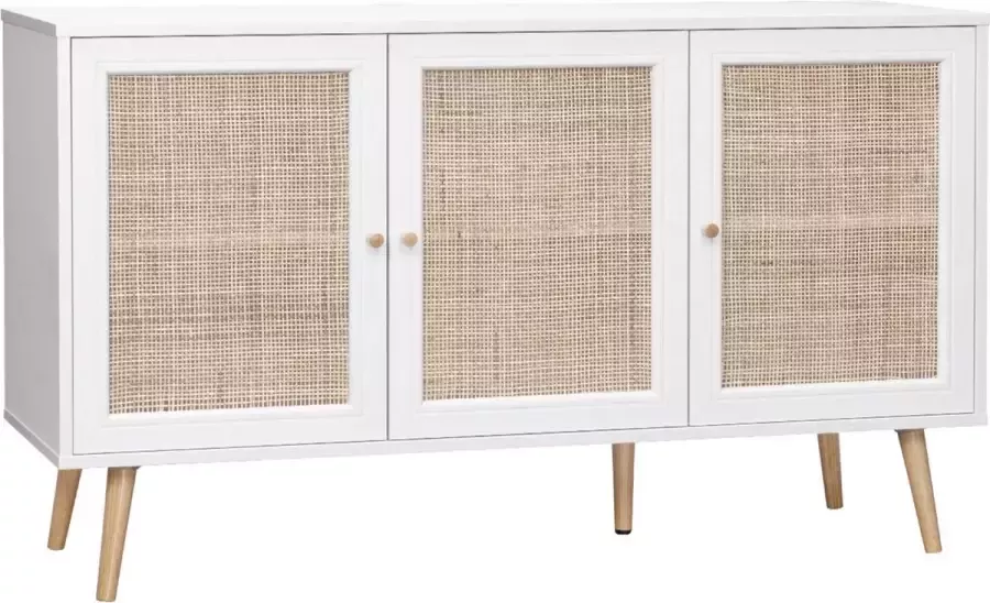 Alice's Garden Dressoir Bohème 120x39x70cm 3 deurtjes Wit en rotan Bohème - Foto 2