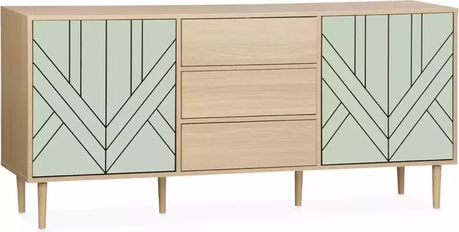 Alice's Garden Dressoir Mika 160x40x74cm Houtlook en watergroene deurtjes