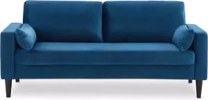 Alice's Garden Driezits sofa van blauw velours Bjorn 3-zits bank met houten poten scandinavische stijl