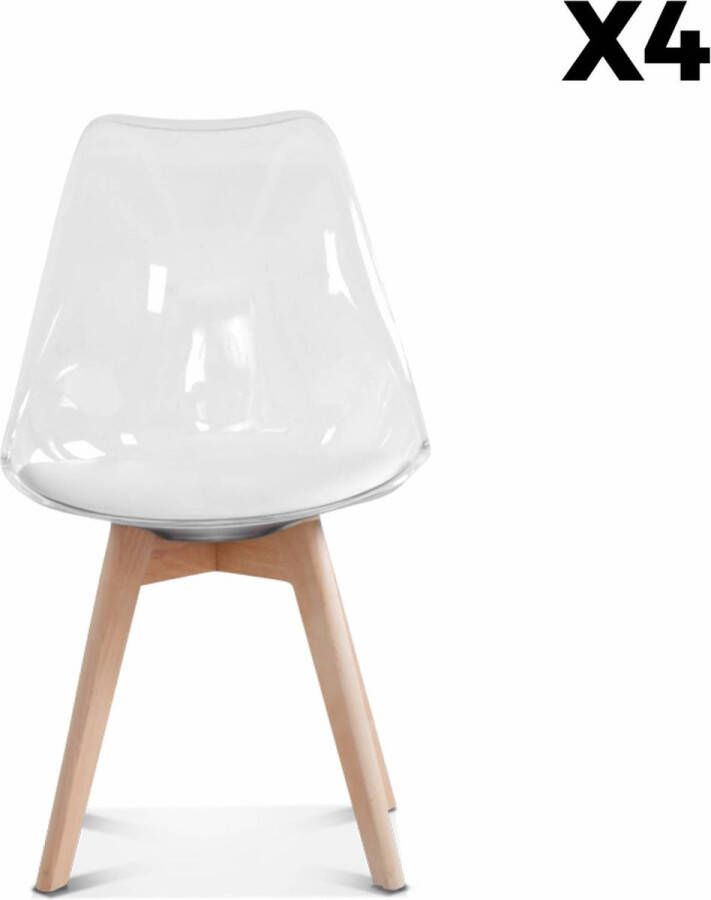Alice's Garden Eetkamerstoel Lagertha kuipstoel set van 4 Wit kussen transparante kuip Lagertha