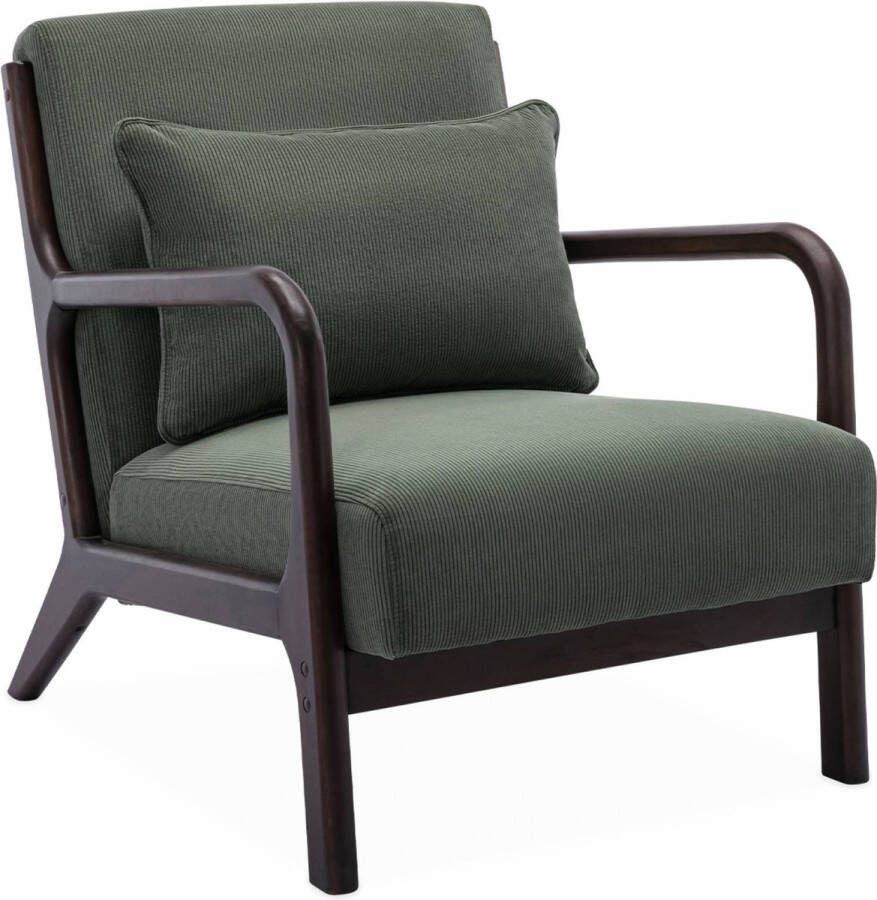 Alice's Garden Groene ribfluwele fauteuil met rubberhouten poten l Lorens