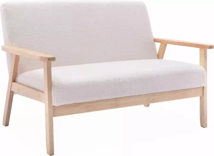 Sweeek Banquette canapé 2 places en bois et tissu bouclette isak l 114 x p 69 5 x h 73cm