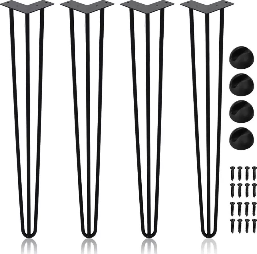 Alizendeh 4 x Hairpin poten Tafelpoten staal Lengte: 45cm 3 pin Zwart Retro hairpin pinpoten