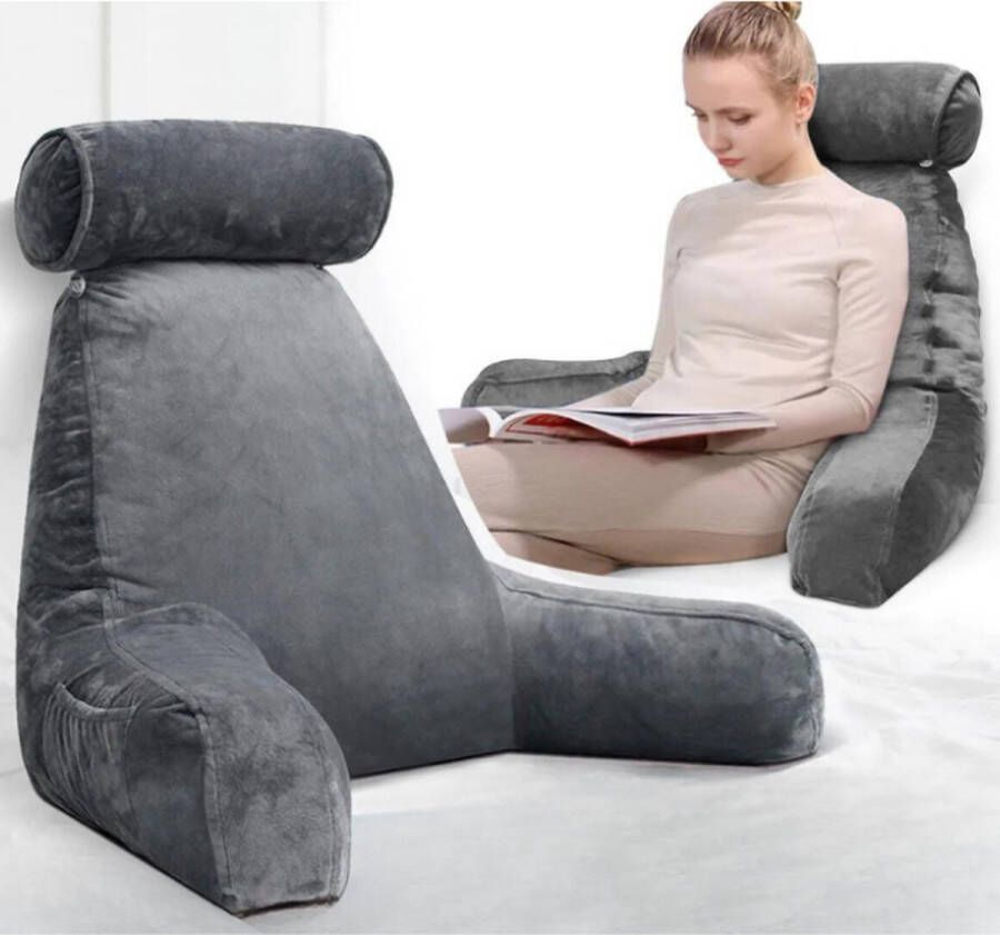 All&Inclusive Leeskussen Met Nekrol Bookseat Meditatiekussen Zitkussen Leeskussen Met Armsteun Fluweel Grijs Leeskussen Voor In Bed Kussen Voedingskussen Memory Foam Kussen Relaxkussen Onderrug Ondersteuning