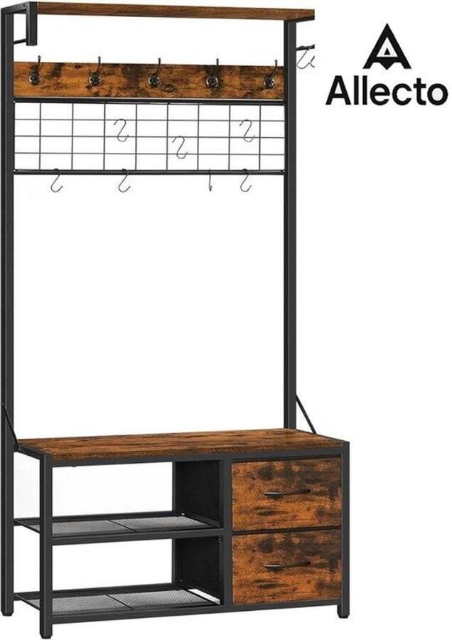 Allecto Halkast Met Kapstok Entreebank Met Kapstok Halboom Met Bank En Schoenenopberger Kapstok Schoenenbank Met Haken En Laden Voor Entree Hal Rustiek Bruin En Zwart