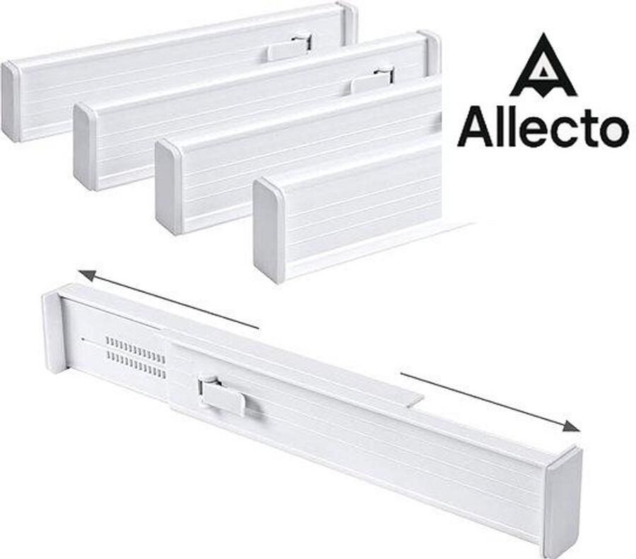 Allecto Set van 5 Ladeverdelers Verstelbaar (27-45 cm) Kunststof Ladeverdeler Kledingkast- Organizer Ladeverdeler Keuken voor Keukenopslag Slaapkamer Commode Wit