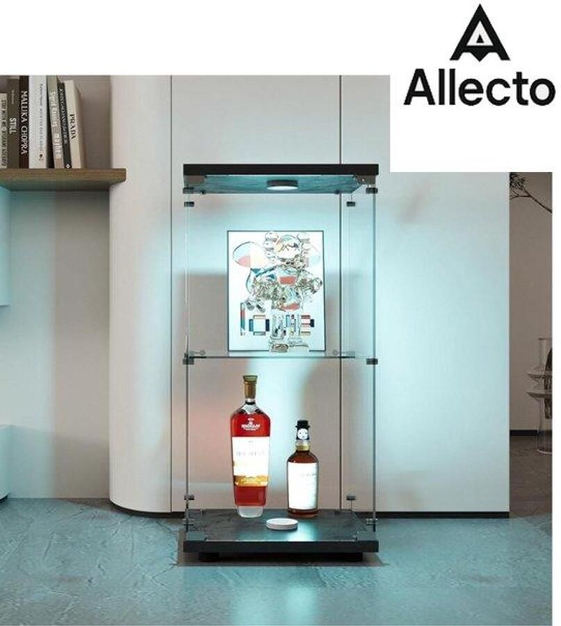 Allecto Vitrinekast met LED Verlichting Glazen Vitrinekast Stand 40 5 x 36 5 x 86 cm Glazen Vitrinekast met LED Verlichting en Slot Moderne Vitrinekast voor Verzamelaars Boeken Wijn voor Kantoor Woonkamer