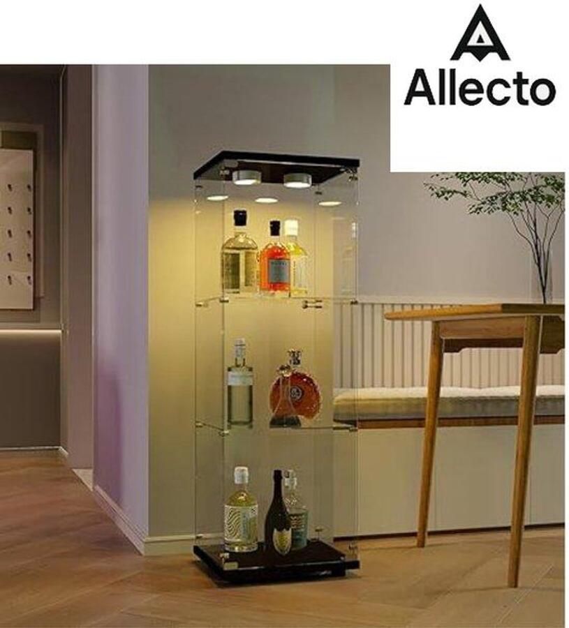 Allecto Vitrinekast Met Led Verlichting Glazen Vitrinekast Voor Collectie Met Deur 3 Lagen Met Slot Zwart Wit