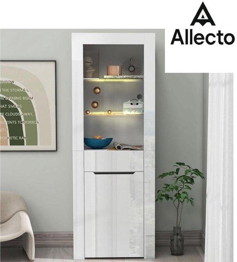 Allecto Vitrinekast met LED Verlichting Vitrinekast Met LED Verlichting Boekenkast Archiefkast Staande Vitrinekast Opbergkast Met Planken Vitrinekast Keukenkast Boekenkast Voor Keuken Woonkamer (Wit)